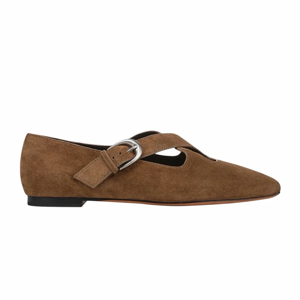 Vince Brown Cici Suede Luxury Women's Crisscross‎ Ballerina Flats